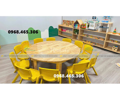 Bàn gỗ chữ nhật mầm non, bàn gỗ mầm non gập chân
