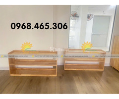 Kệ gỗ mầm non 3 tầng, kệ đồ chơi mầm non bằng gỗ - 4